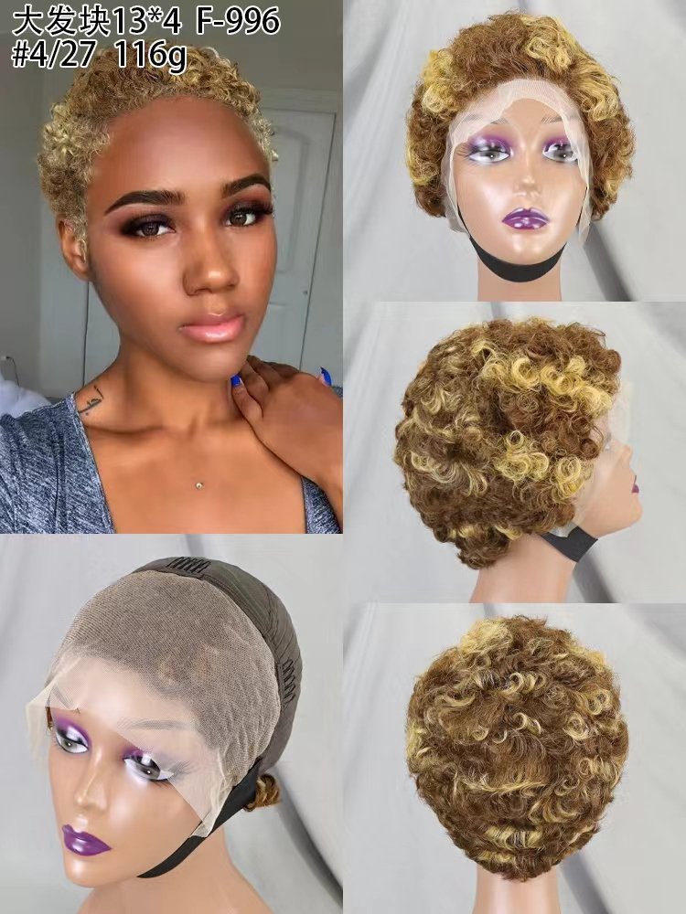 Letsfly Summer Hair Short Cut curly Wigs 100% Human Hair 13x4 Lace Frontal Wigs Gray Color Highlight Human Hair Extension