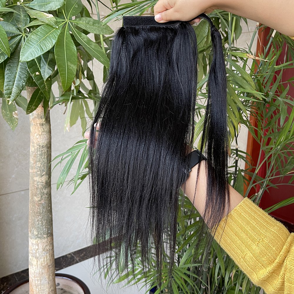 wrap around ponytail China oem human hair, Wholesale China 100 virgin hair yaki ponytail hair extensions on sale