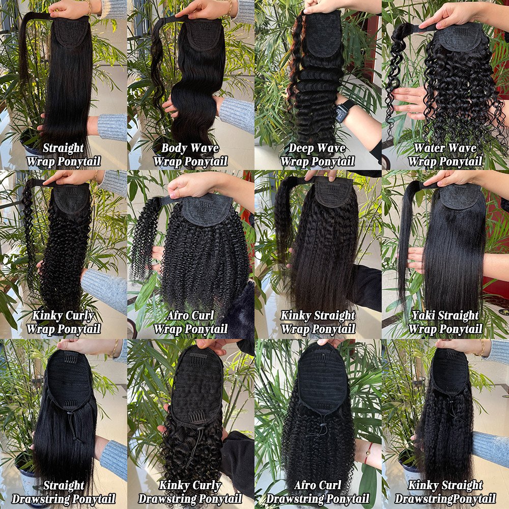 wrap around ponytail China oem human hair, Wholesale China 100 virgin hair yaki ponytail hair extensions on sale
