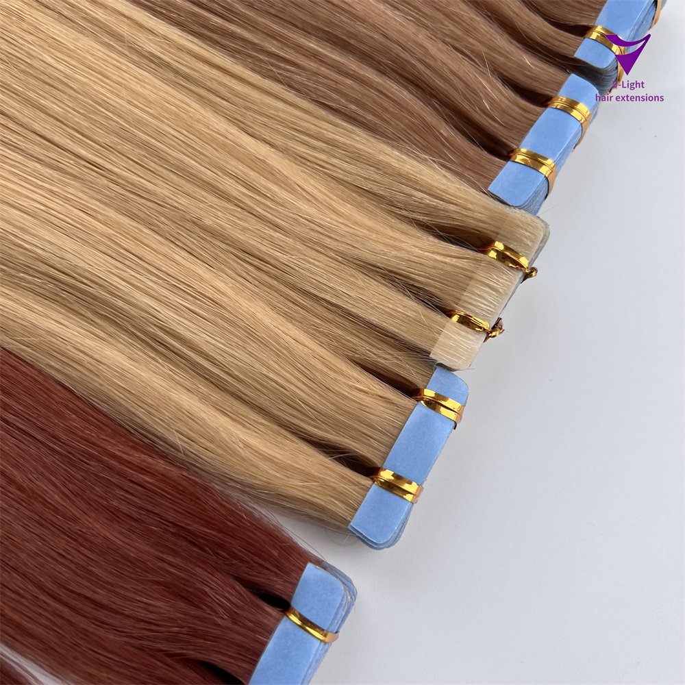 22 inch black tape in hair extensions 100human hair russian virgin 100% remy straight double drawn tape in extensions human hair