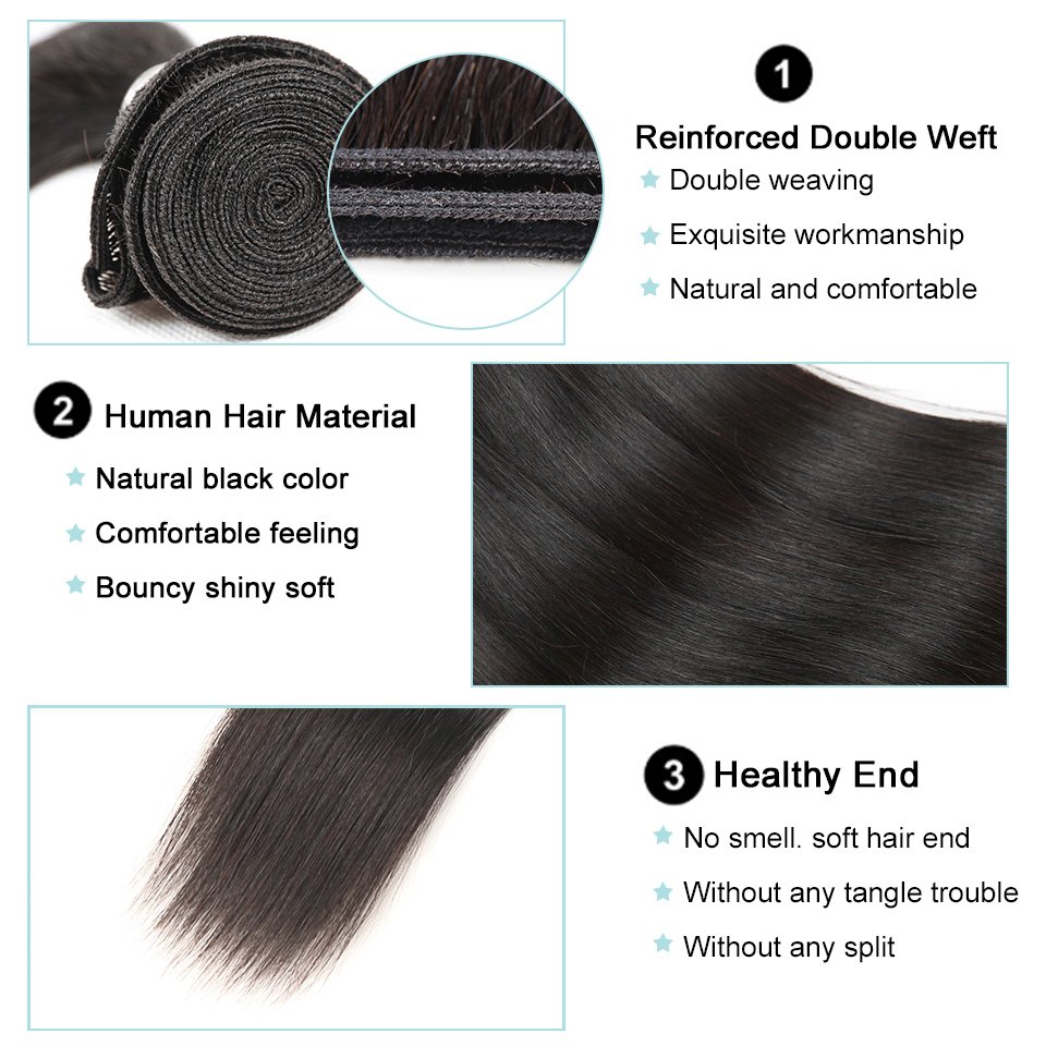 Free Samples Wholesale Straight Bundles Double Drawn 3bundles With Lace Frontal Straight 8A Brazilian Human Hair Extensions