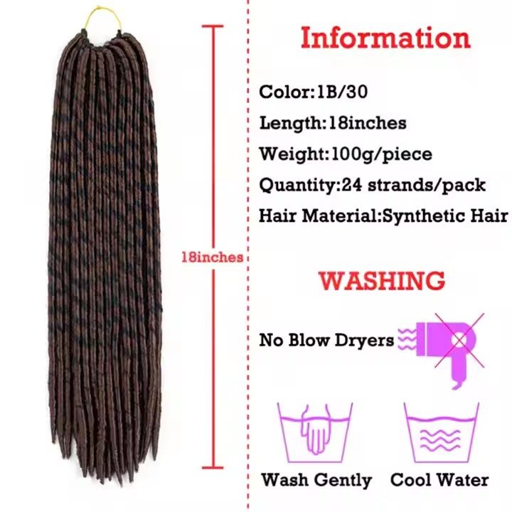 Braids Wholesale Factory Prices 18 inches 100g Soft Faux Dreadlock Straight Locs Hair Synthetic Crochet Braiding Hair Extensions