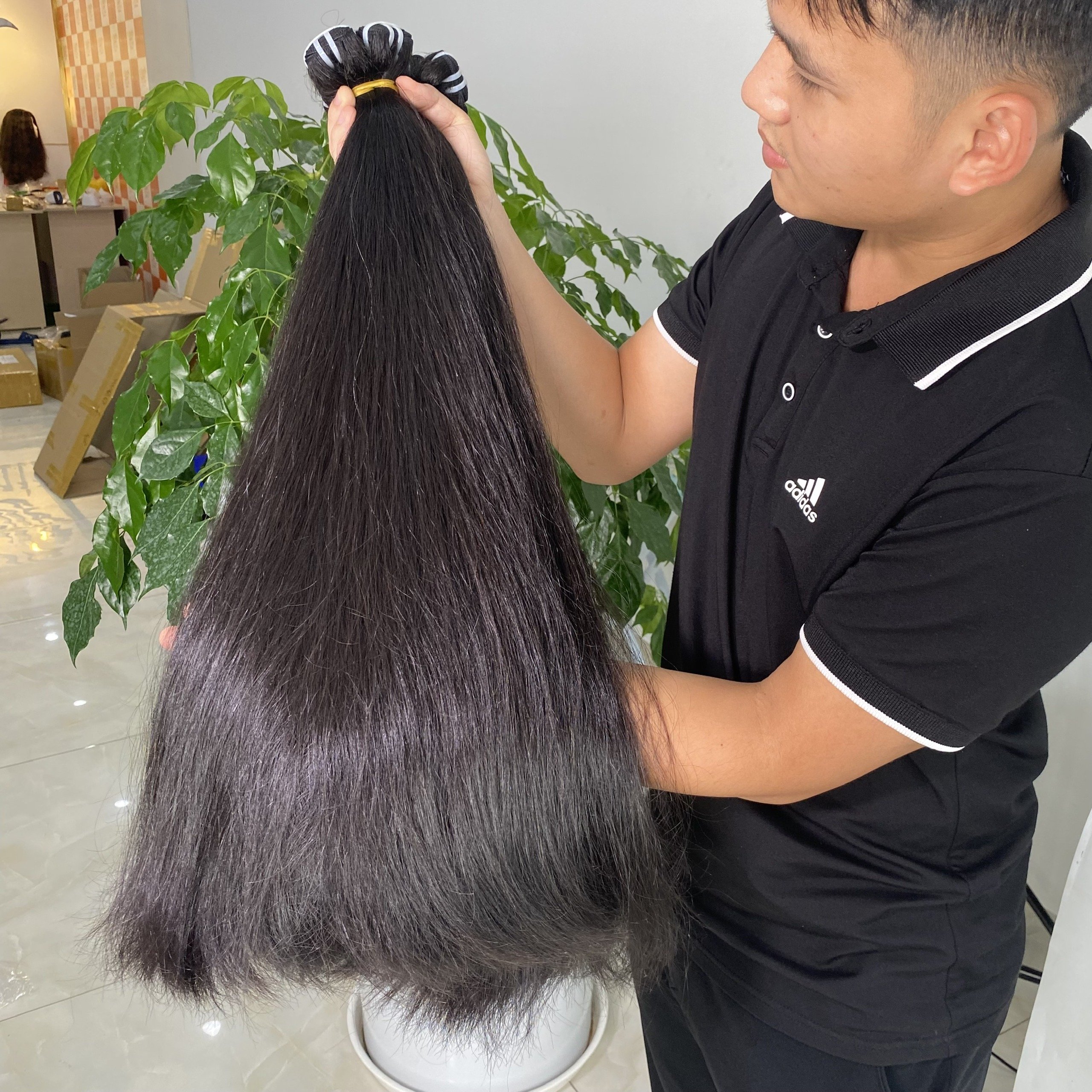 Ready To Ship Weft Hair Extensions Bone Straight 100% Raw Hair Virgin Hair Top Grade Pure Natural Straight Black Color Silky
