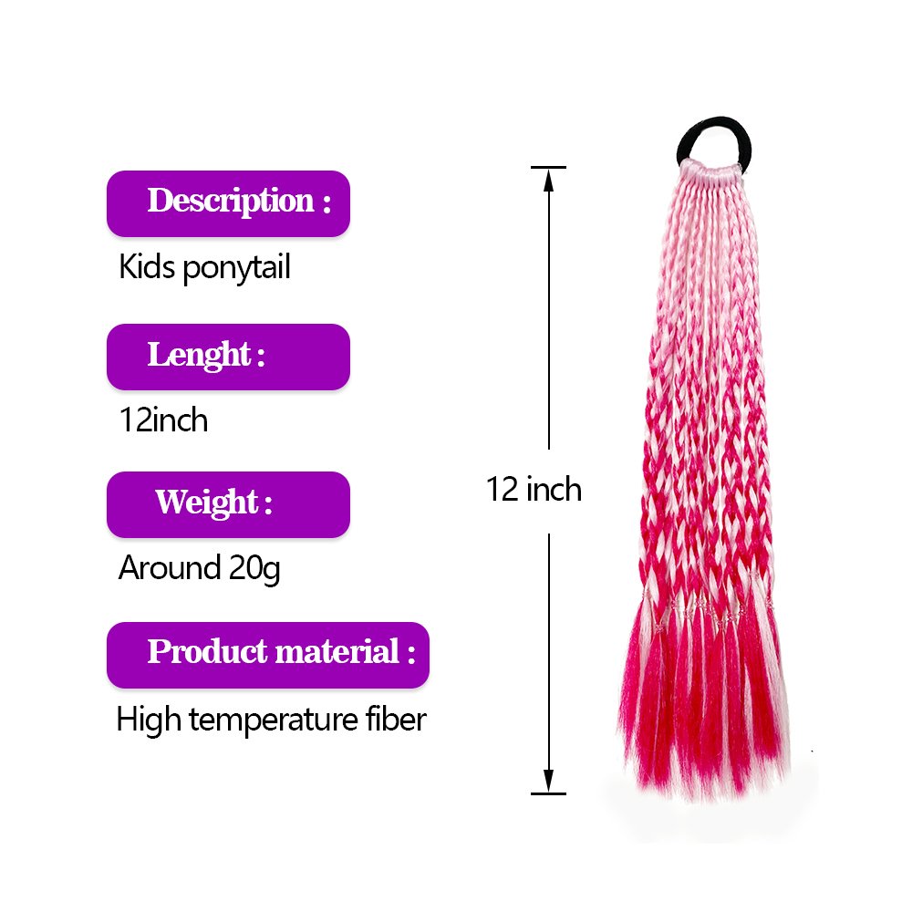 Wholesale Rubber Bands Braided Synthetic Hairpieces Colored Crochet Kids Ponytail Braids Hair Extension