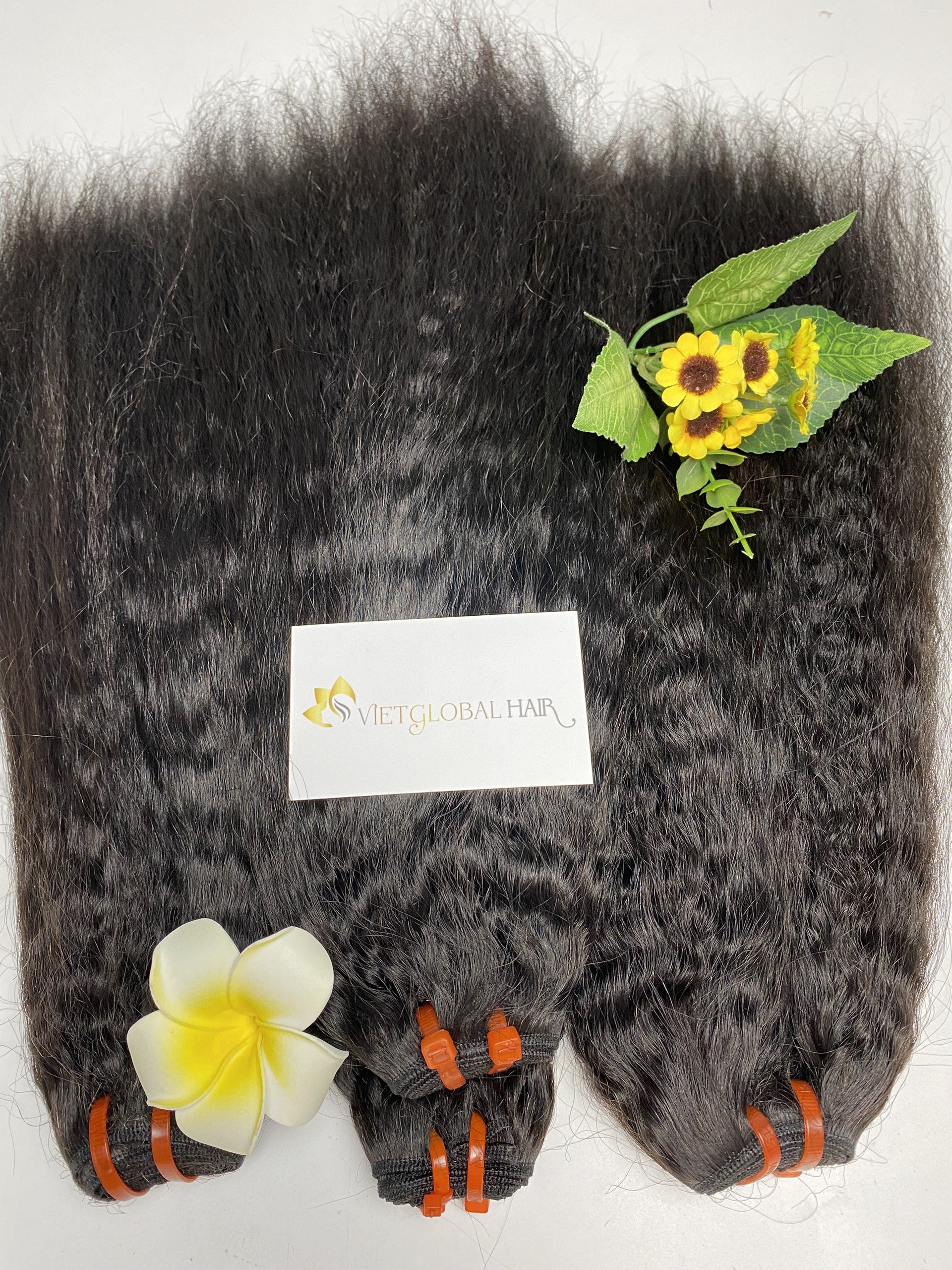 Kinky Straight Weft Hair 100% Raw Vietnamese Human Hair High quality No Shedding No Tangle No Animal Hair