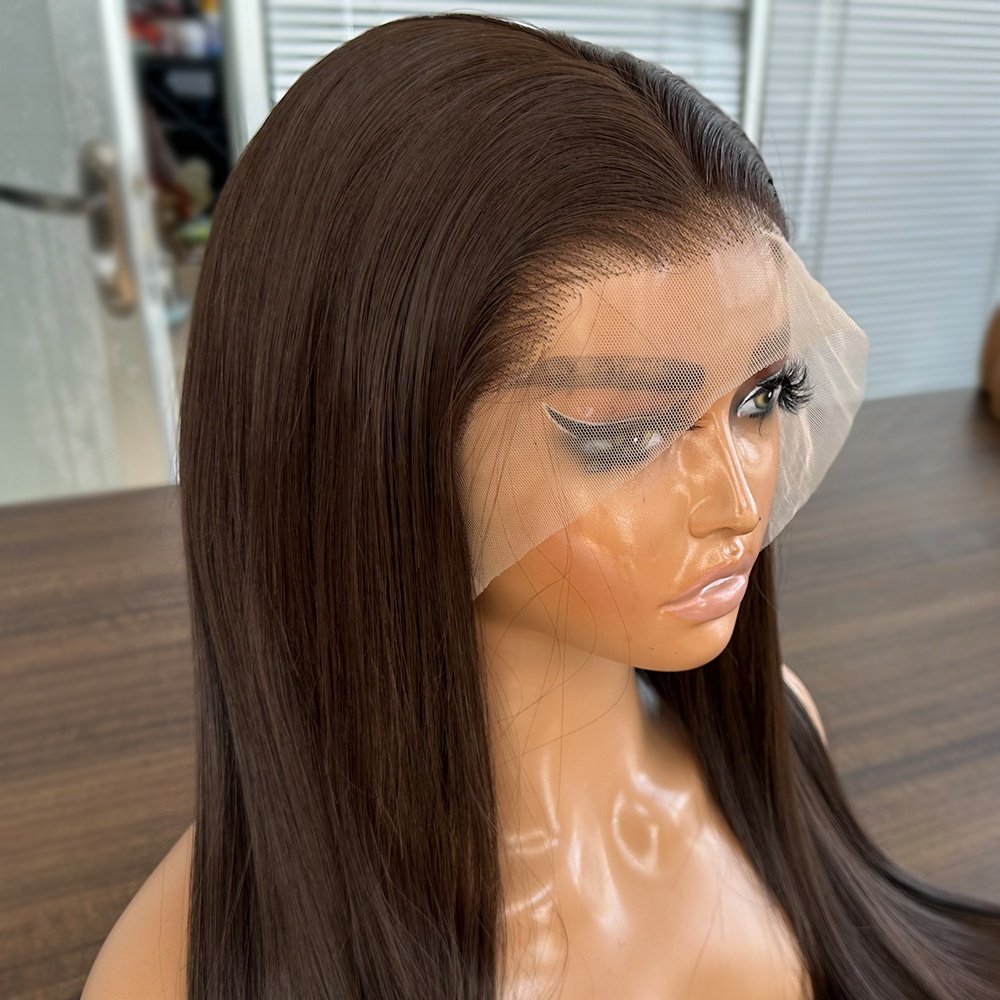 13x6 Long Silky Straight #6 Dark Brown Color Synthetic Hair Wigs For Black Women Heat Resistant Synthetic Lace Front Wigs