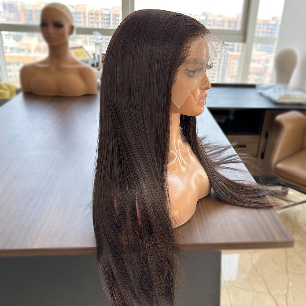 13x6 Long Silky Straight #6 Dark Brown Color Synthetic Hair Wigs For Black Women Heat Resistant Synthetic Lace Front Wigs