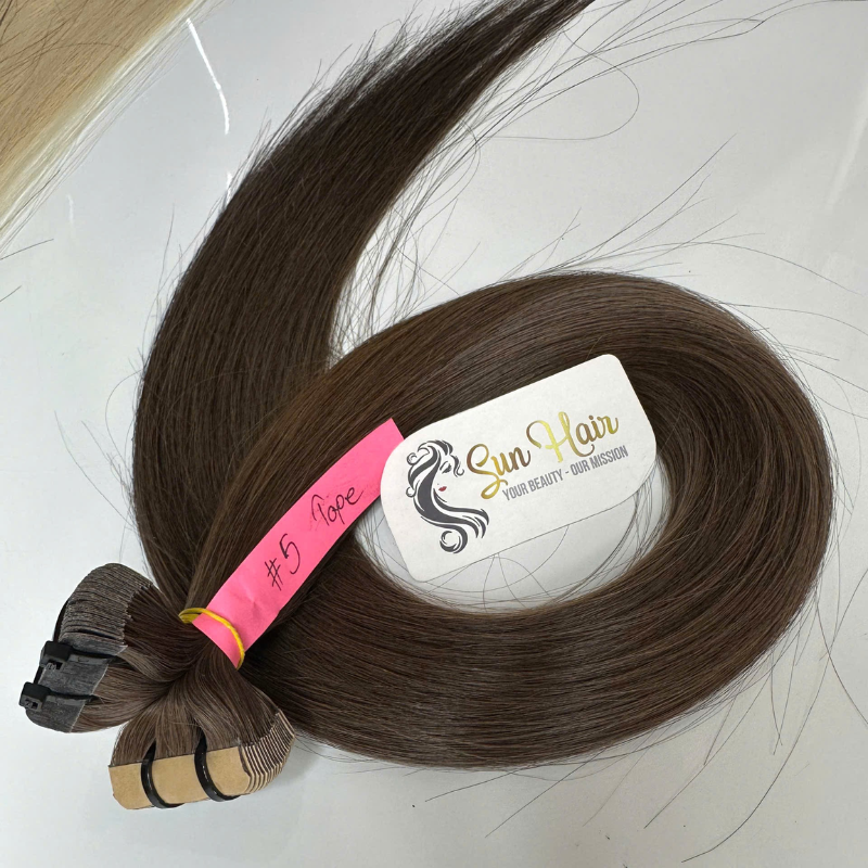 Wholesale Product Hot Seller 2024 Normal Tape In SDD Straight & #5 Color Cuticle Aligned 100% Real Human Hair Extensions