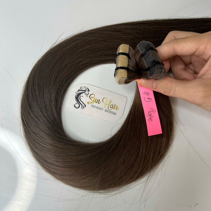 Wholesale Product Hot Seller 2024 Normal Tape In SDD Straight & #5 Color Cuticle Aligned 100% Real Human Hair Extensions