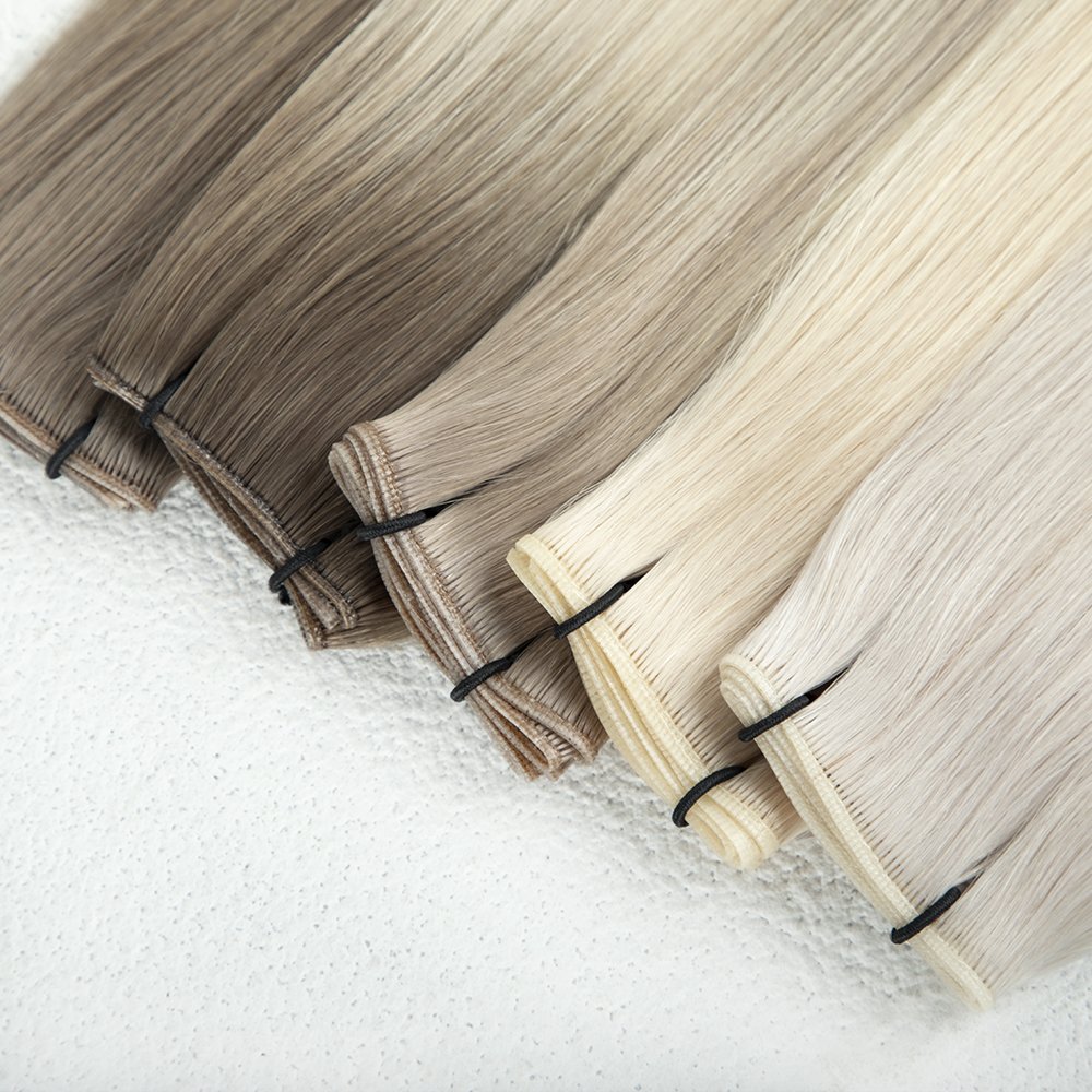 Double Drawn Virgin LeShine Russian Genius Weft Natural Hair Bundled Extension Machine Human Remi Weft Hair