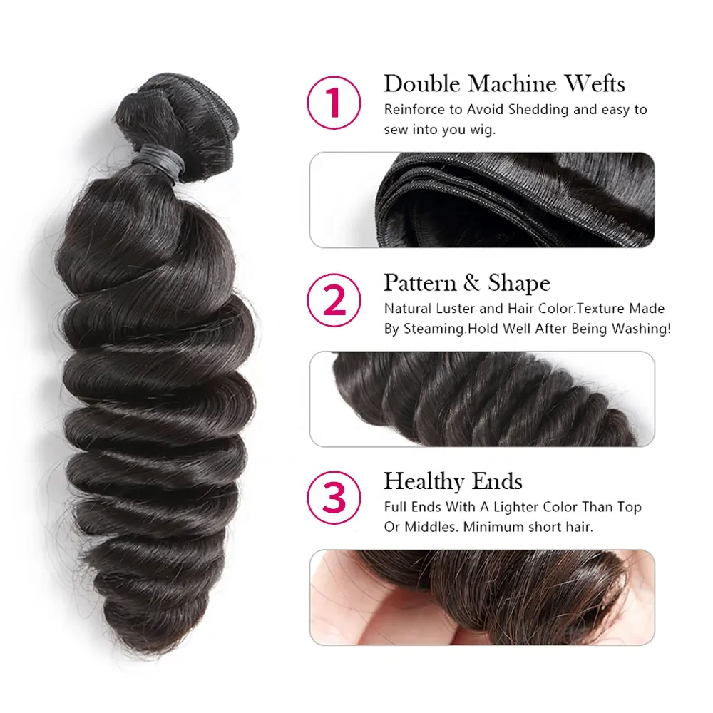 100% Raw Unprocessed Virgin Cuticle Aligned Human Hair Extensions, Peruvian Bulk Hair Loose Wave Bundles With Lace Closure