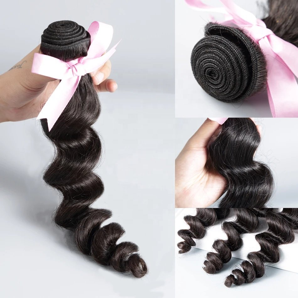 100% Raw Unprocessed Virgin Cuticle Aligned Human Hair Extensions, Peruvian Bulk Hair Loose Wave Bundles With Lace Closure
