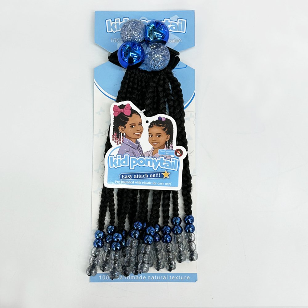 Vivian kids hair ballies extension with bow and beads kids hair beads accessories kids braided ponytail for girls