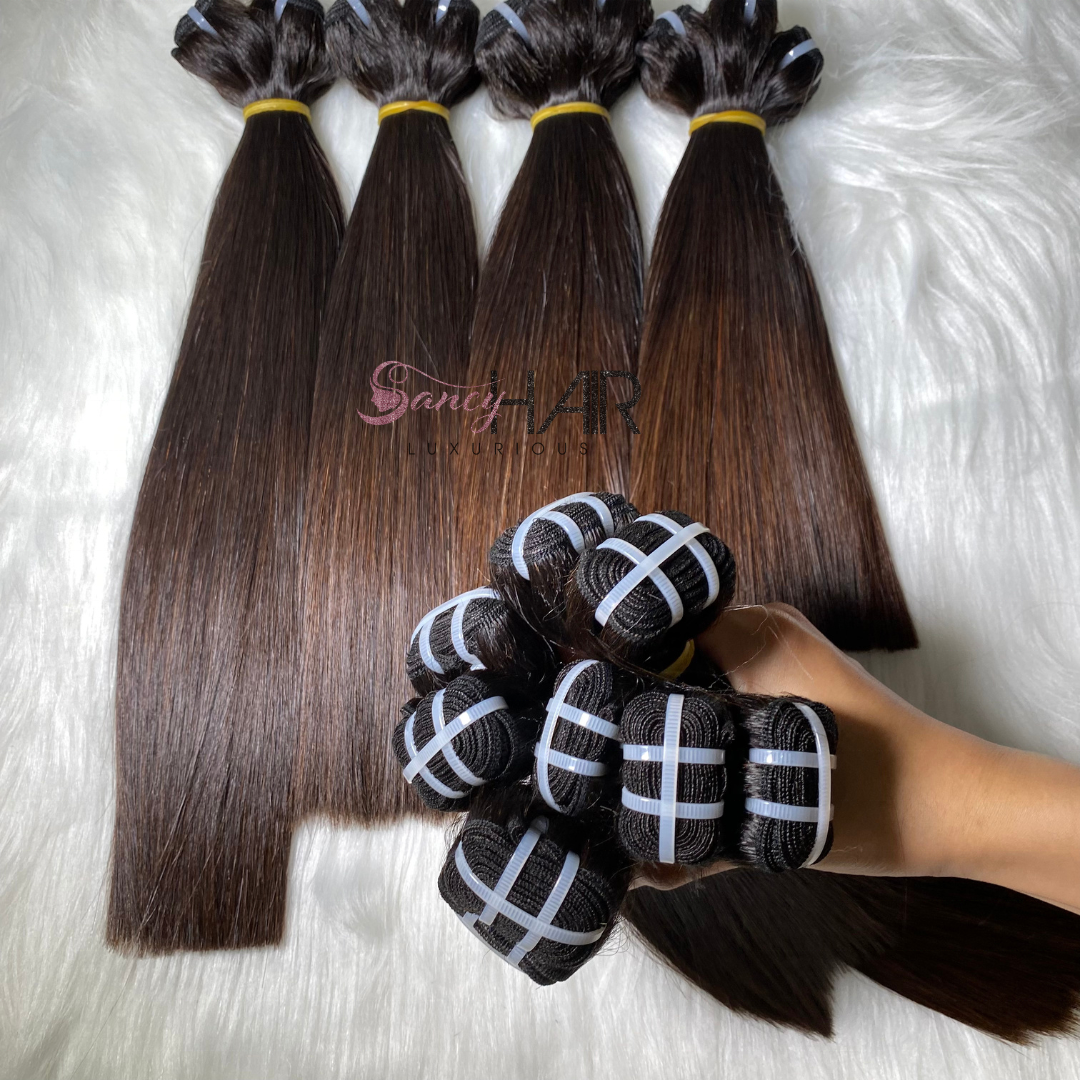 Brown Tip Double Drawn Bone Straight Human Hair Extensions | Premium Quality | Wholesale Price