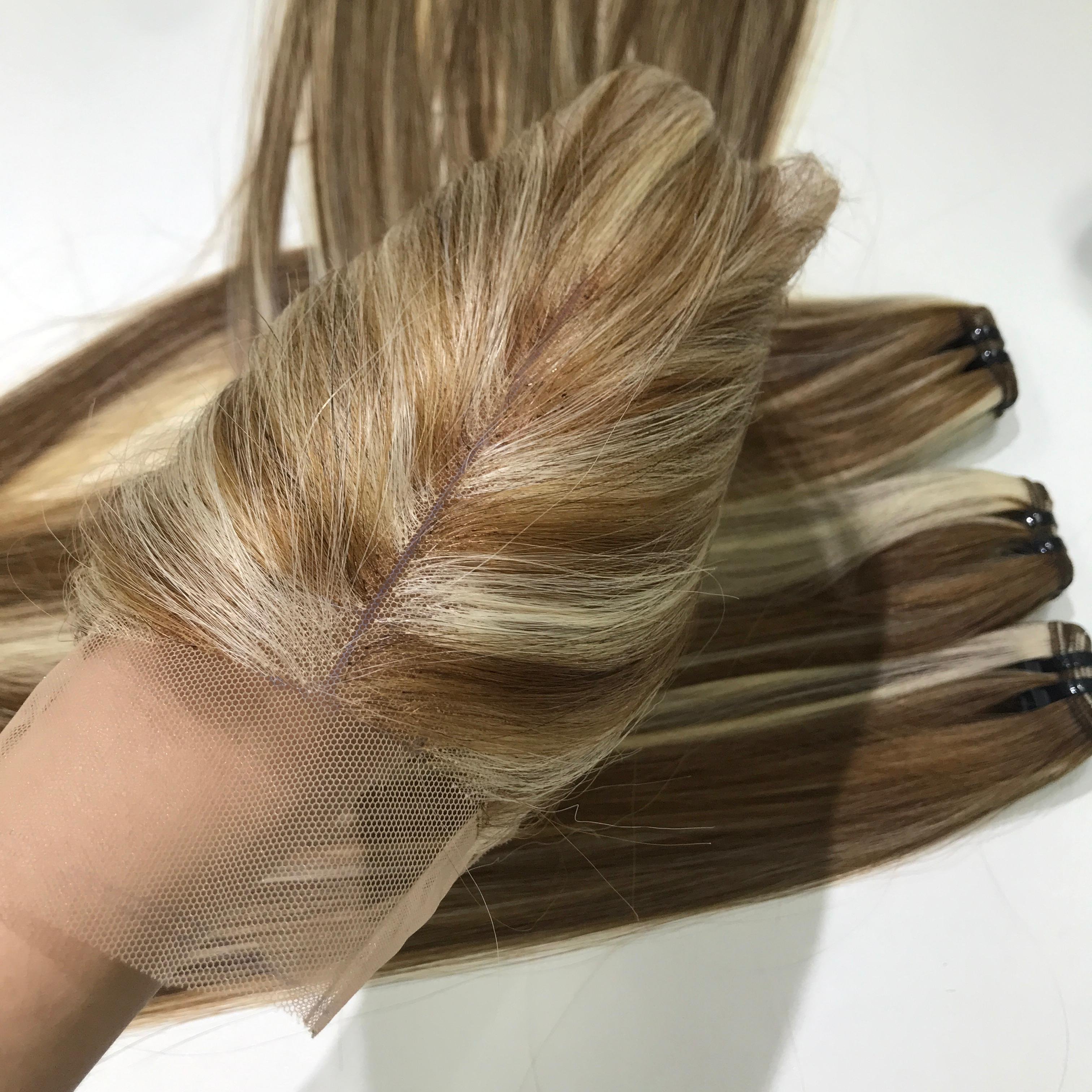 Piano Blonde Bundles Closure Frontal Make Wigs Super Double Drawn Raw Bone Straight Human Hair Extensions Virgin Hair Vietnam