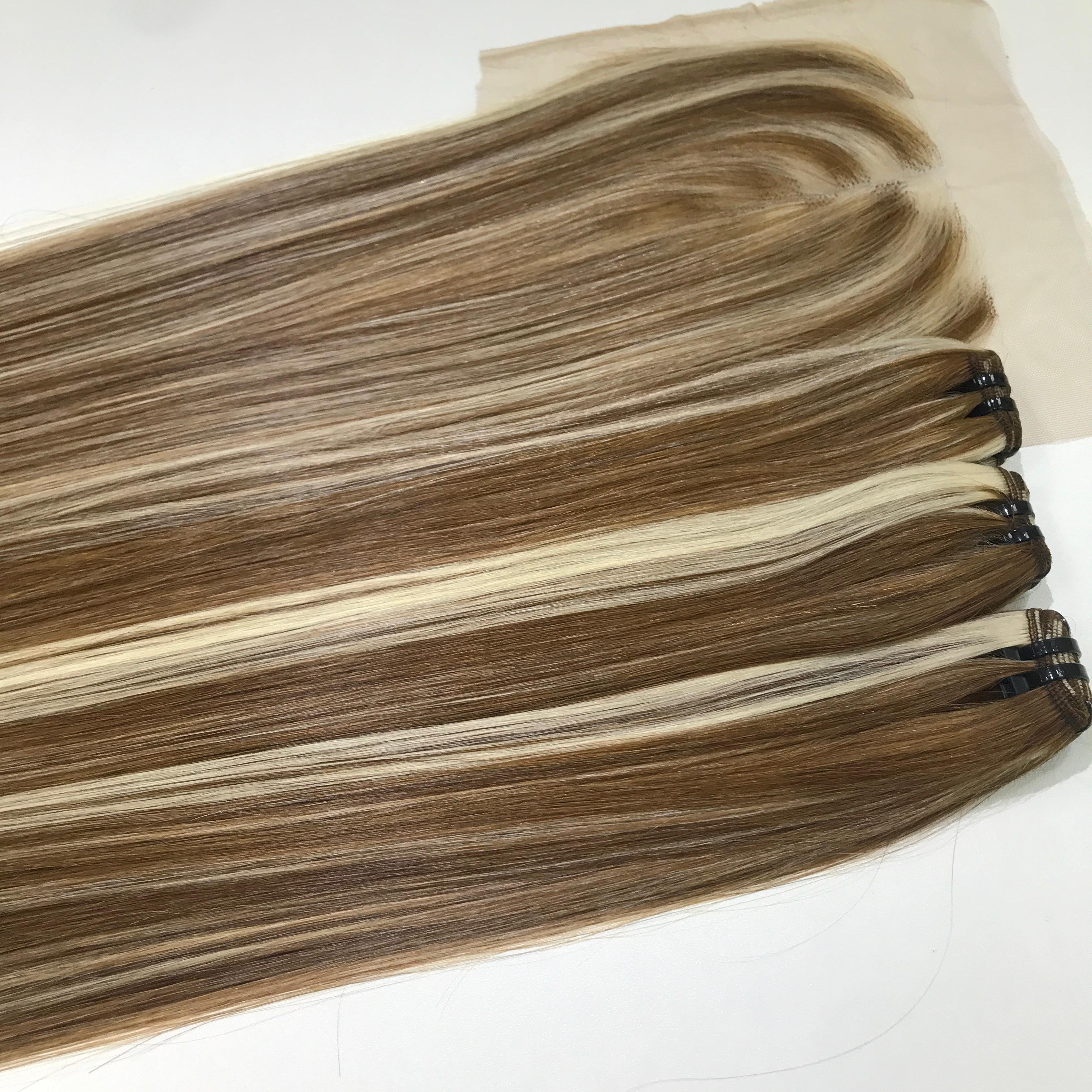 Piano Blonde Bundles Closure Frontal Make Wigs Super Double Drawn Raw Bone Straight Human Hair Extensions Virgin Hair Vietnam