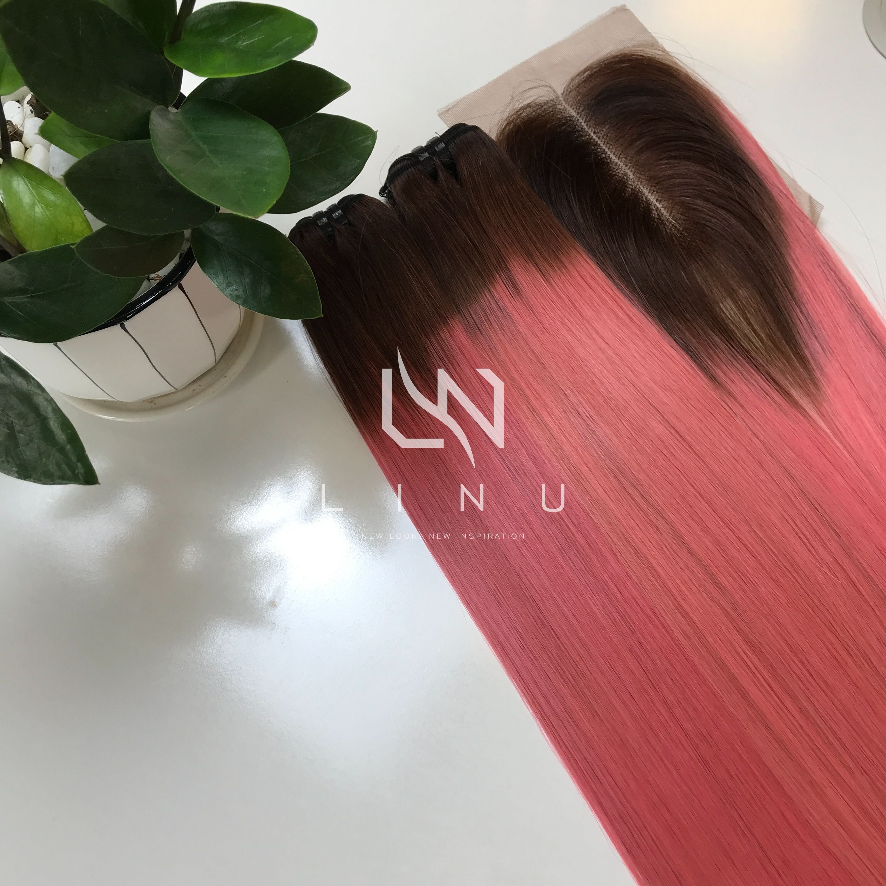 Vietnamese Raw Hair Wholesale Bundles Weft Bone Straight Ombre Pink Color Human Hair Hot selling product 2024 LINU Hair