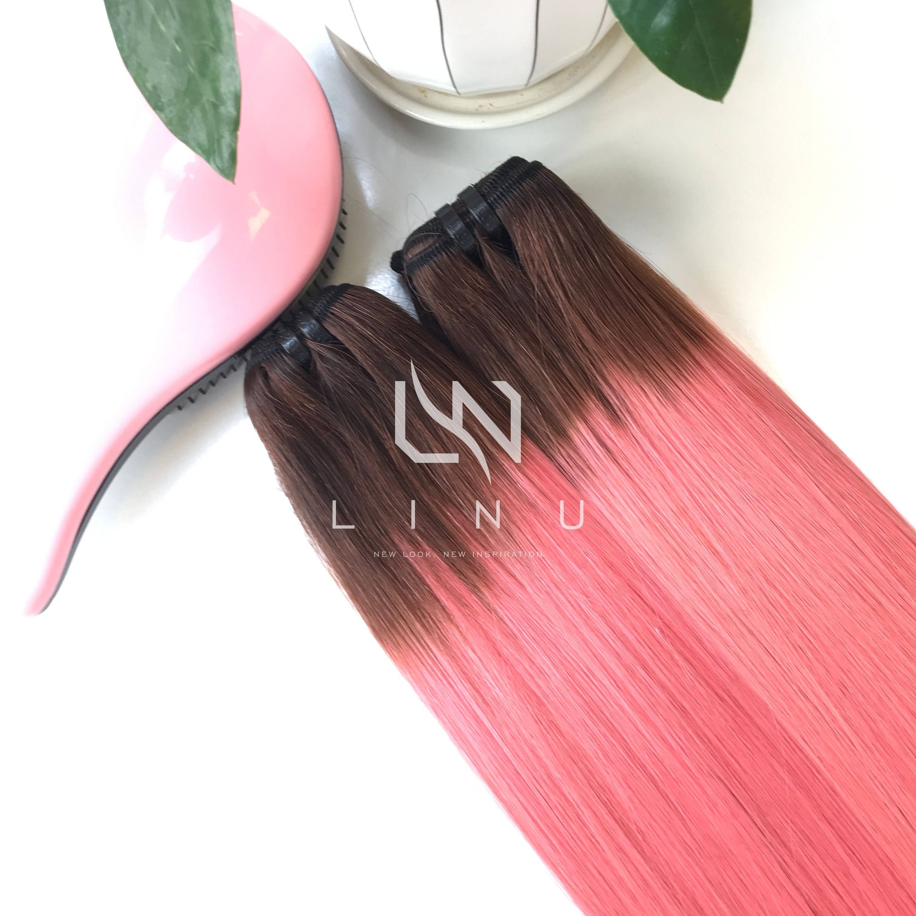 Vietnamese Raw Hair Wholesale Bundles Weft Bone Straight Ombre Pink Color Human Hair Hot selling product 2024 LINU Hair