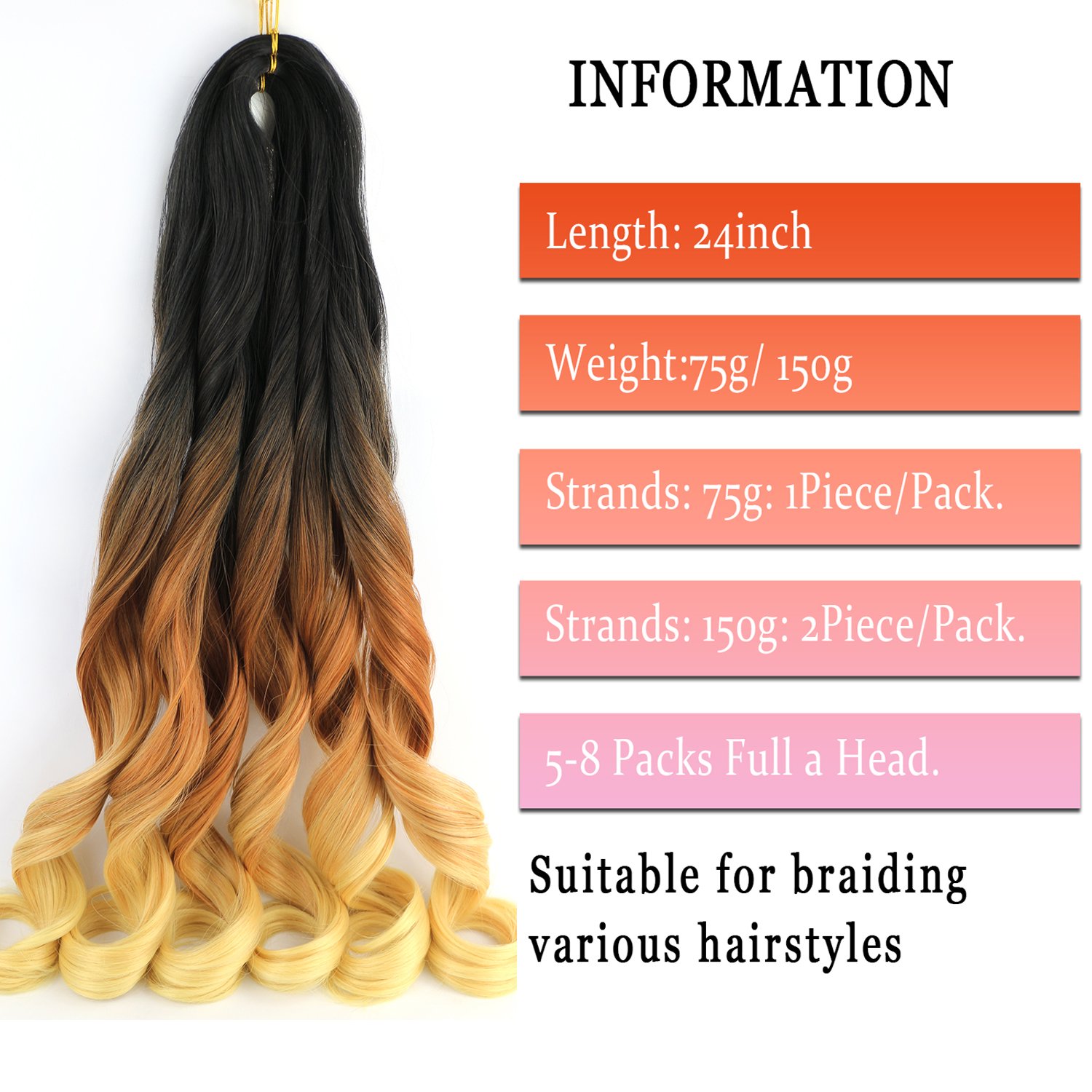 French Curly Crochet Braiding Hair Synthetic Loose Wave Ombre Braids Hair for Women Spiral Curls Pre Stretched Hair Extensions