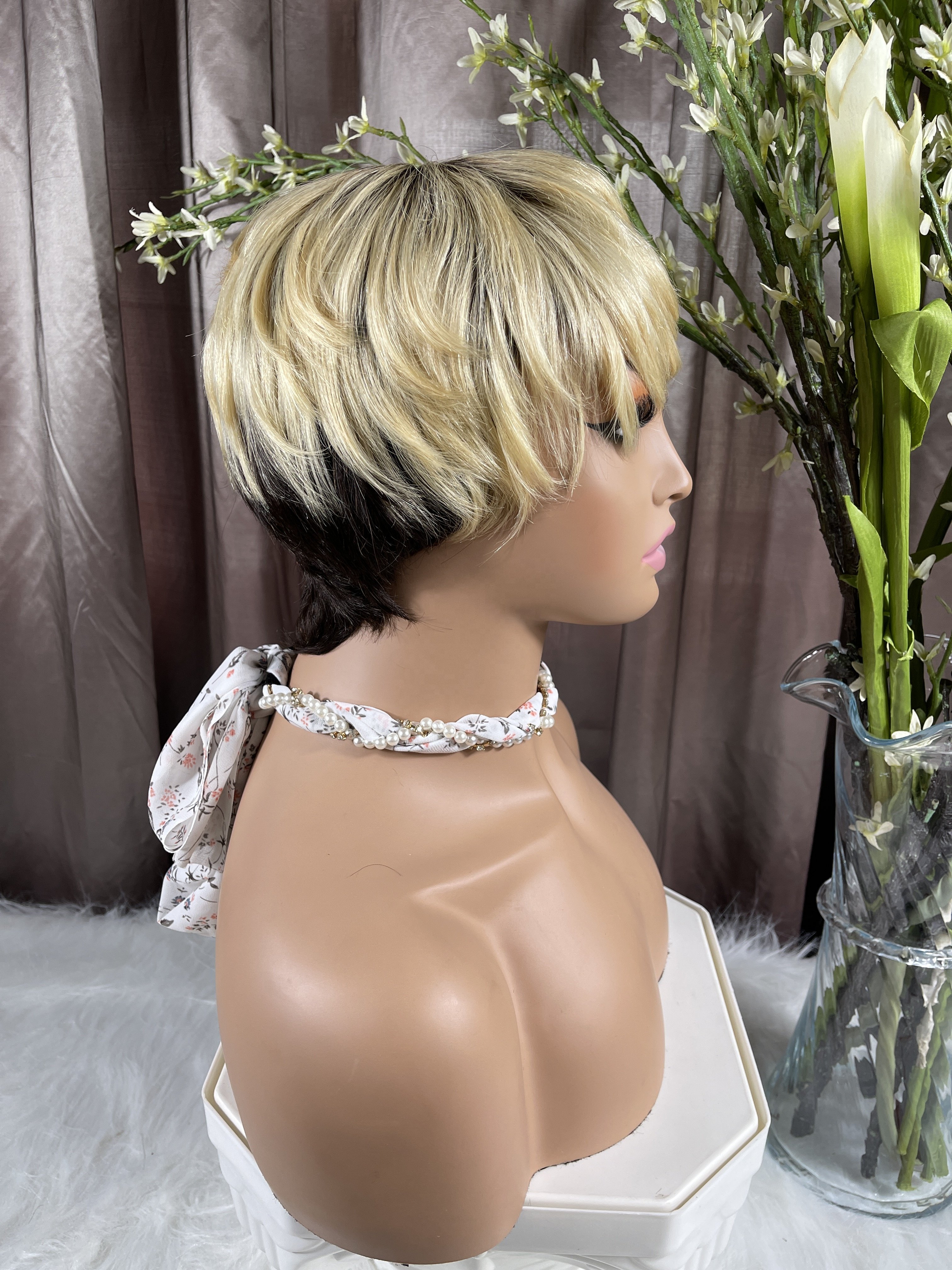 KEMY HAIR New Pixie Cut Glueless Wig Ombre Blonde Indian Virgin Hair Bob Wigs 100% Brazilian Human Hair Wig for Black Woman