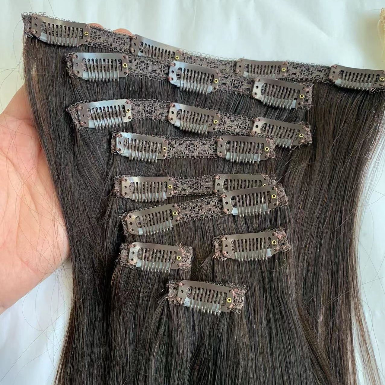 Wholesale 100% Human Hair Extension Clip In Remy Hair Clip Ins genius weft Extensions for black women
