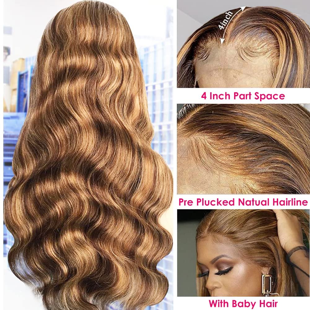 Ombre Blonde Human Hair Wig Body Wave Brazilian Remy Hair 4/27 Lace Front Wig Human Hair Frontal Swiss Wigs Highlight Color