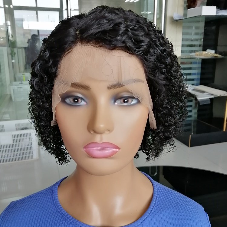 Natural Virgin Brazilian short Bob curly Wig pixie cut curls human hair wig hd lace closure frontal wigs for black women