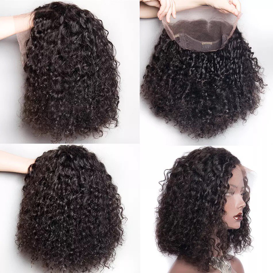 Natural Virgin Brazilian short Bob curly Wig pixie cut curls human hair wig hd lace closure frontal wigs for black women