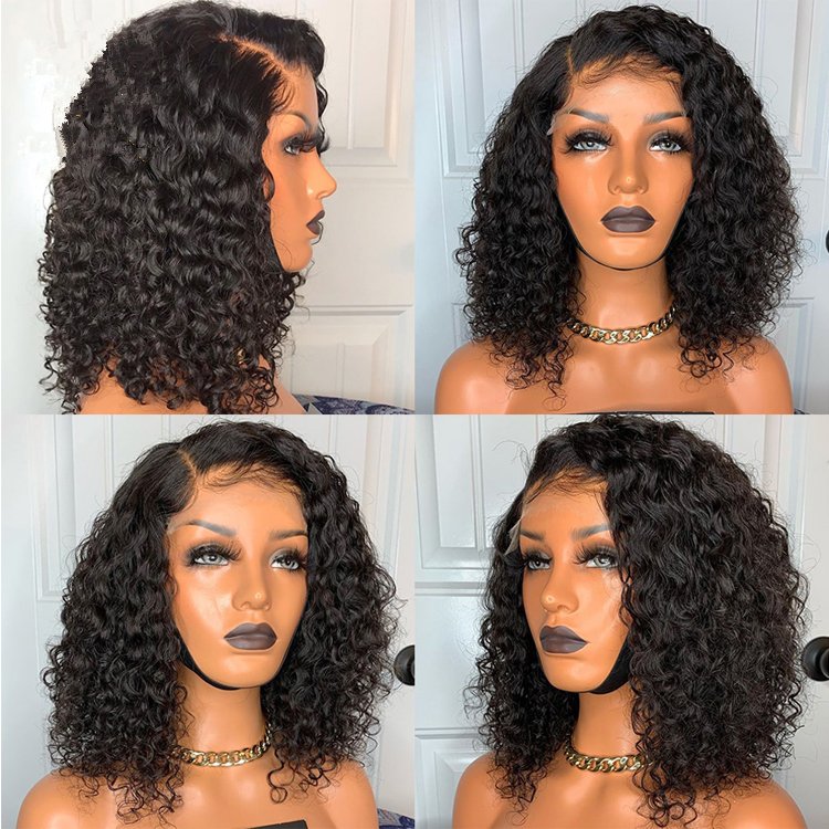 Natural Virgin Brazilian short Bob curly Wig pixie cut curls human hair wig hd lace closure frontal wigs for black women