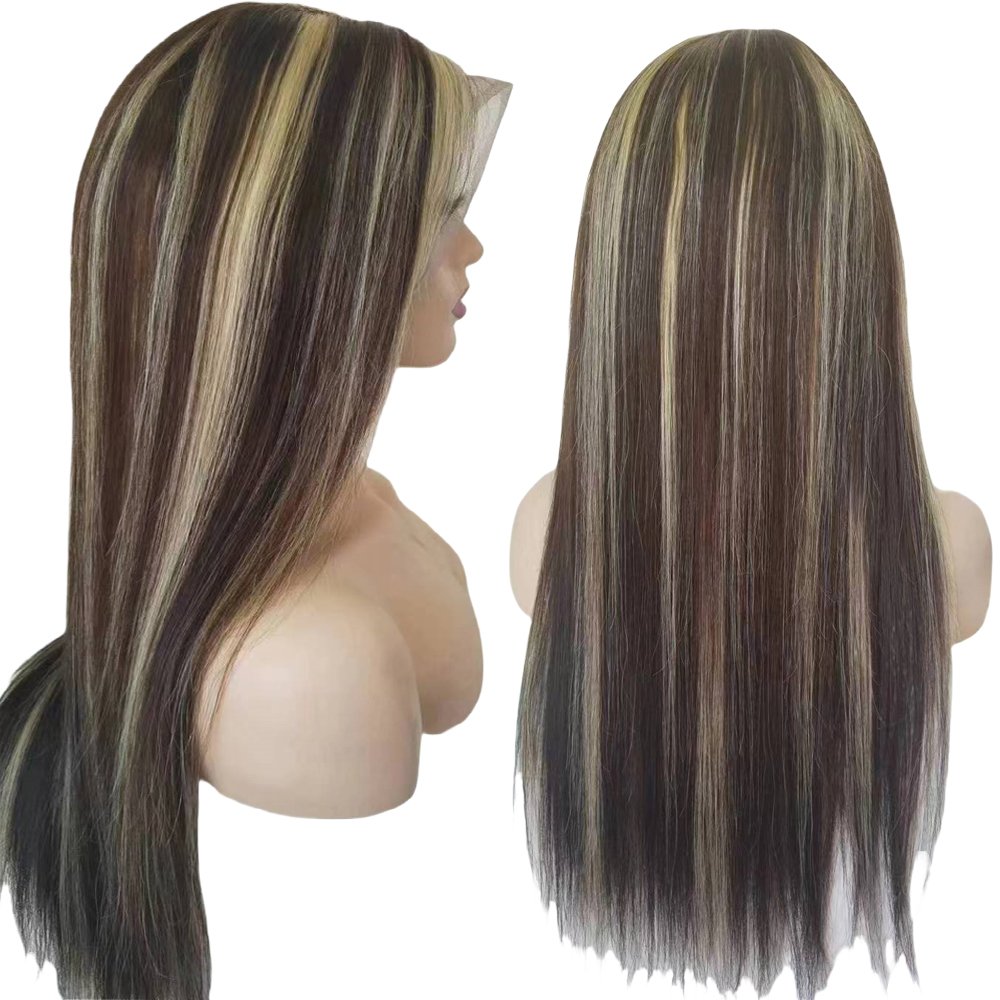 Blonde Highlight 13x4 Transparent Lace Front Human Hair Wigs Silky Straight Ombre #2 Highlight 613 blonde Lace Wigs 150density