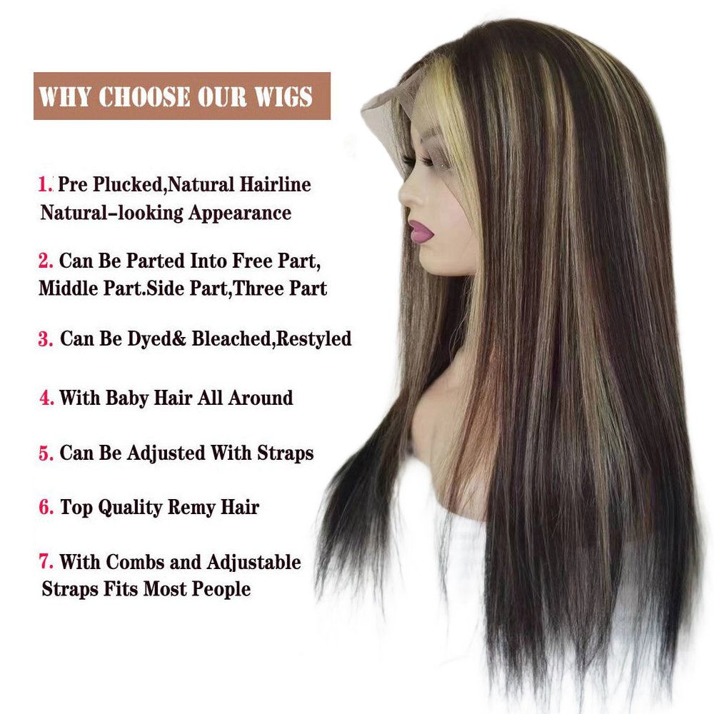 Blonde Highlight 13x4 Transparent Lace Front Human Hair Wigs Silky Straight Ombre #2 Highlight 613 blonde Lace Wigs 150density