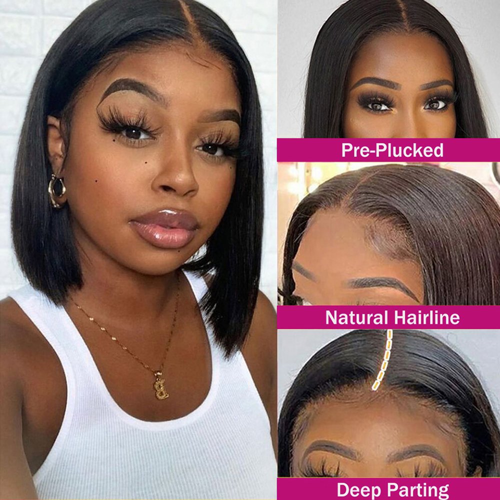 Cheap Short Bob Transparent Hd Lace Human Hair Wig 8-14inch Mink Brazilian Hair Wig 4x4 Closure Short Bob Wigs For Black Women