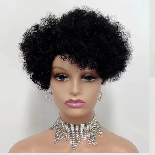 Letsfly Fast Shipping Cheap Afro Kinky Curly Short Cut Wigs, Non Lace 100% Human Hair Wigs Side Part HairWig For Black Woman