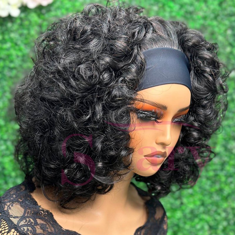 Cheap Glueless Vietnamese Raw Hair Vendor Wigs 12A Grade SDD Bouncy Curl Raw Headband Human Hair Wigs for Black Women