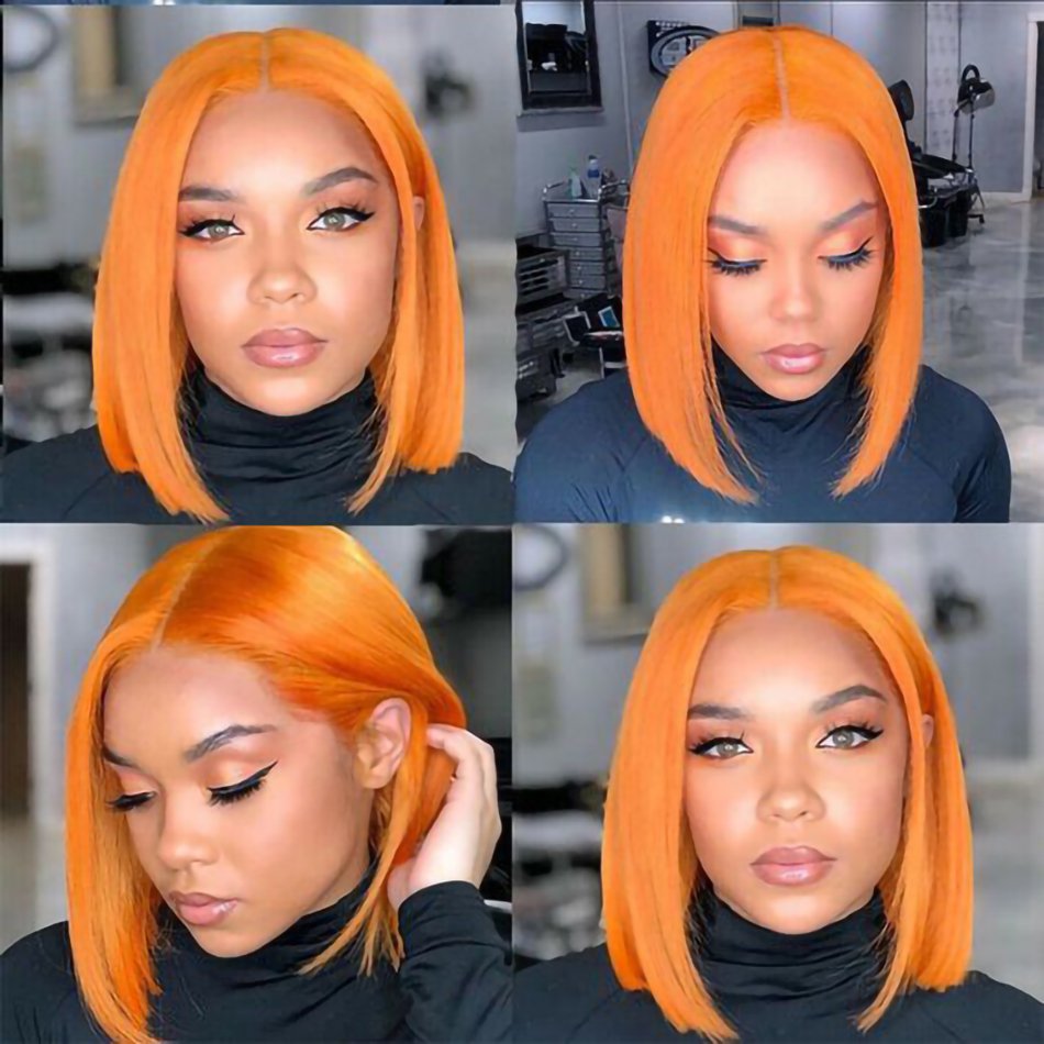 Custom orange ginger pink blue bob Wigs colorful virgin Brazilian short Bob Wigs Human Hair Lace Front Wig for women