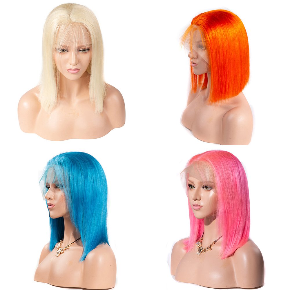 Custom orange ginger pink blue bob Wigs colorful virgin Brazilian short Bob Wigs Human Hair Lace Front Wig for women
