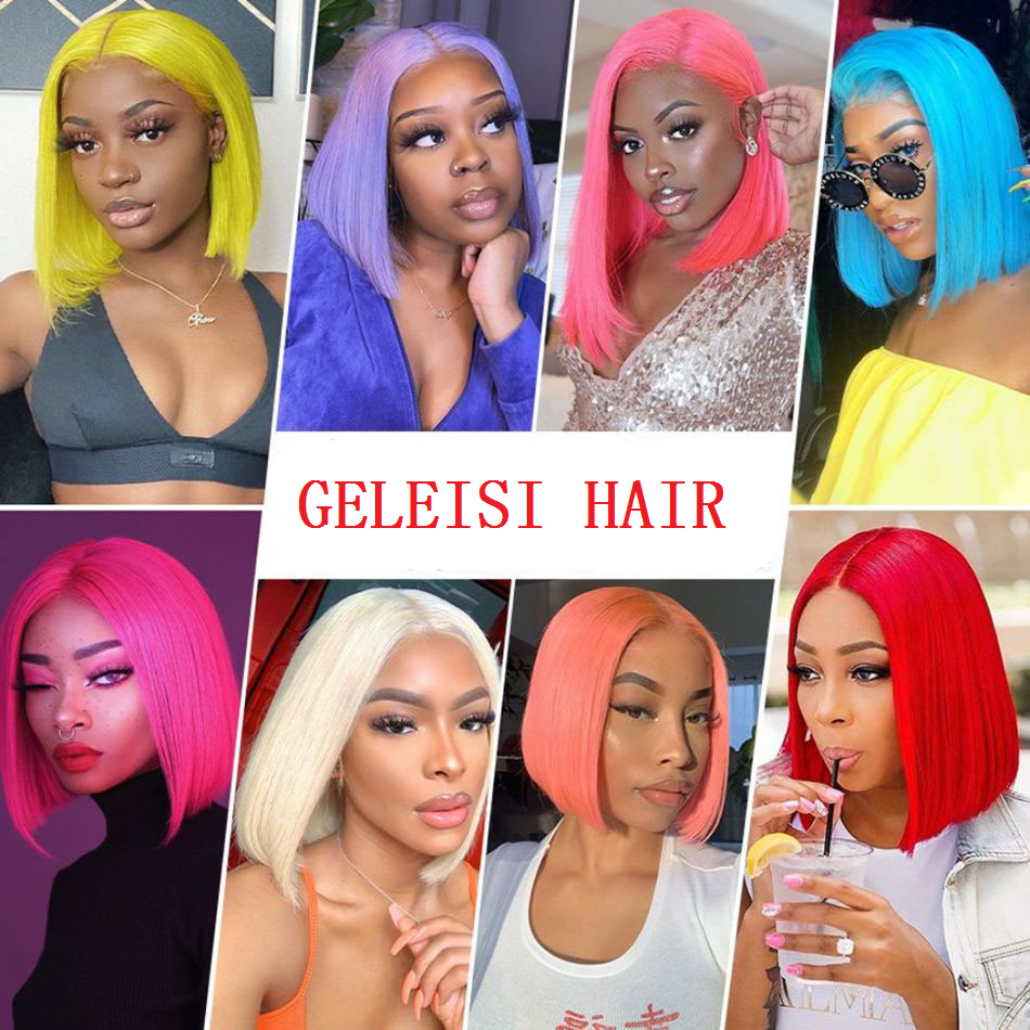 Custom orange ginger pink blue bob Wigs colorful virgin Brazilian short Bob Wigs Human Hair Lace Front Wig for women
