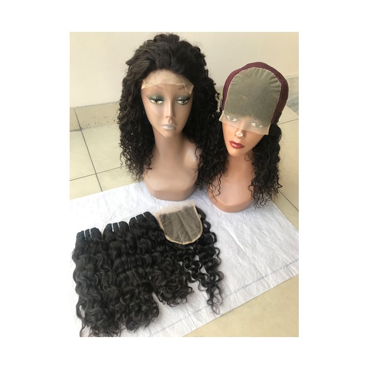Customized Hot Selling Wholesale 5x5 Unprocessed Water Wave Wig with Water Wave Bundles and Closure Extensions