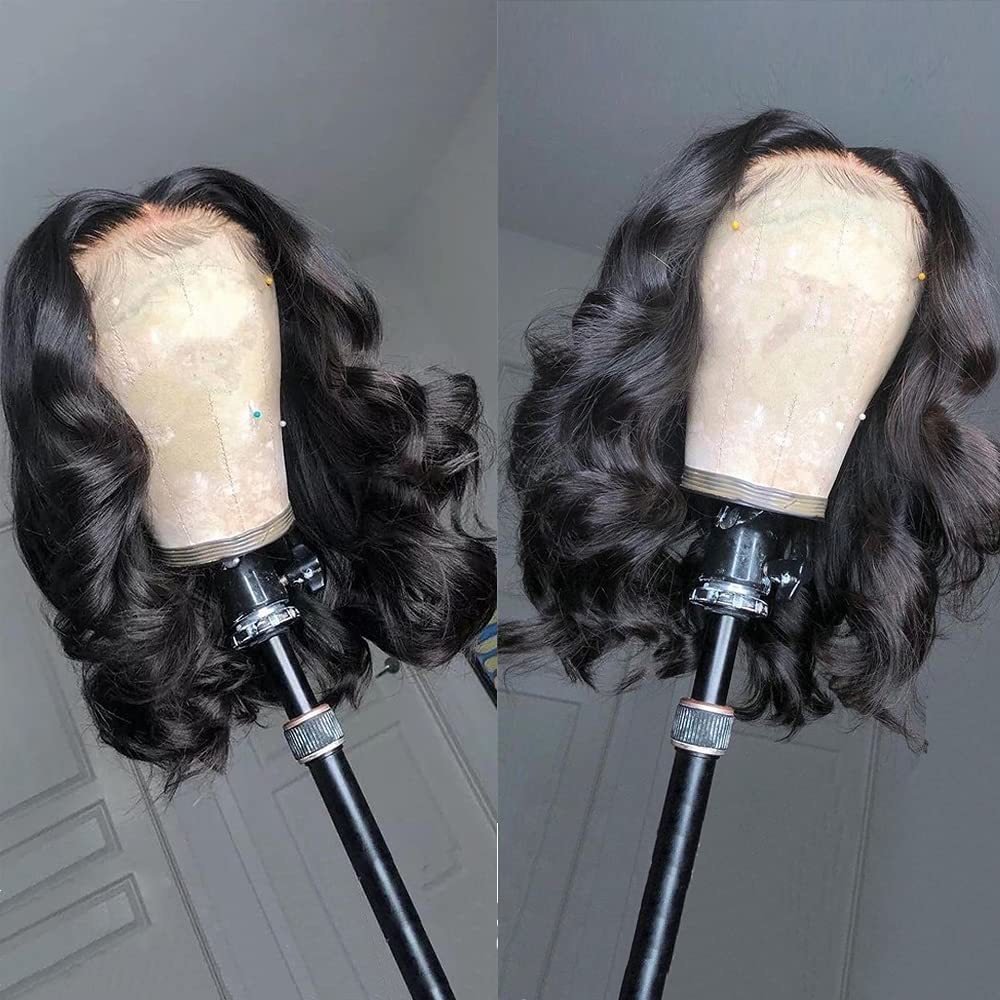 Short Bouncy Curly Wig with 13*4 Transparent HD Swiss Lace Frontal for Black Peruvian Hair Wig Glueless Wear and Go