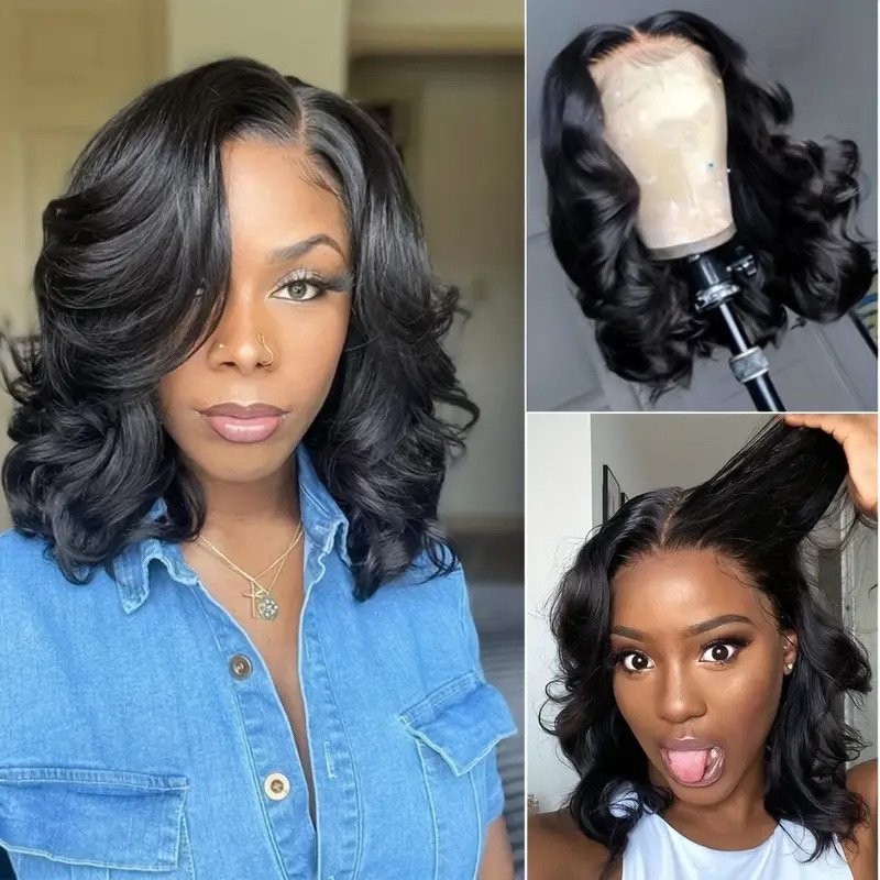 Short Bouncy Curly Wig with 13*4 Transparent HD Swiss Lace Frontal for Black Peruvian Hair Wig Glueless Wear and Go
