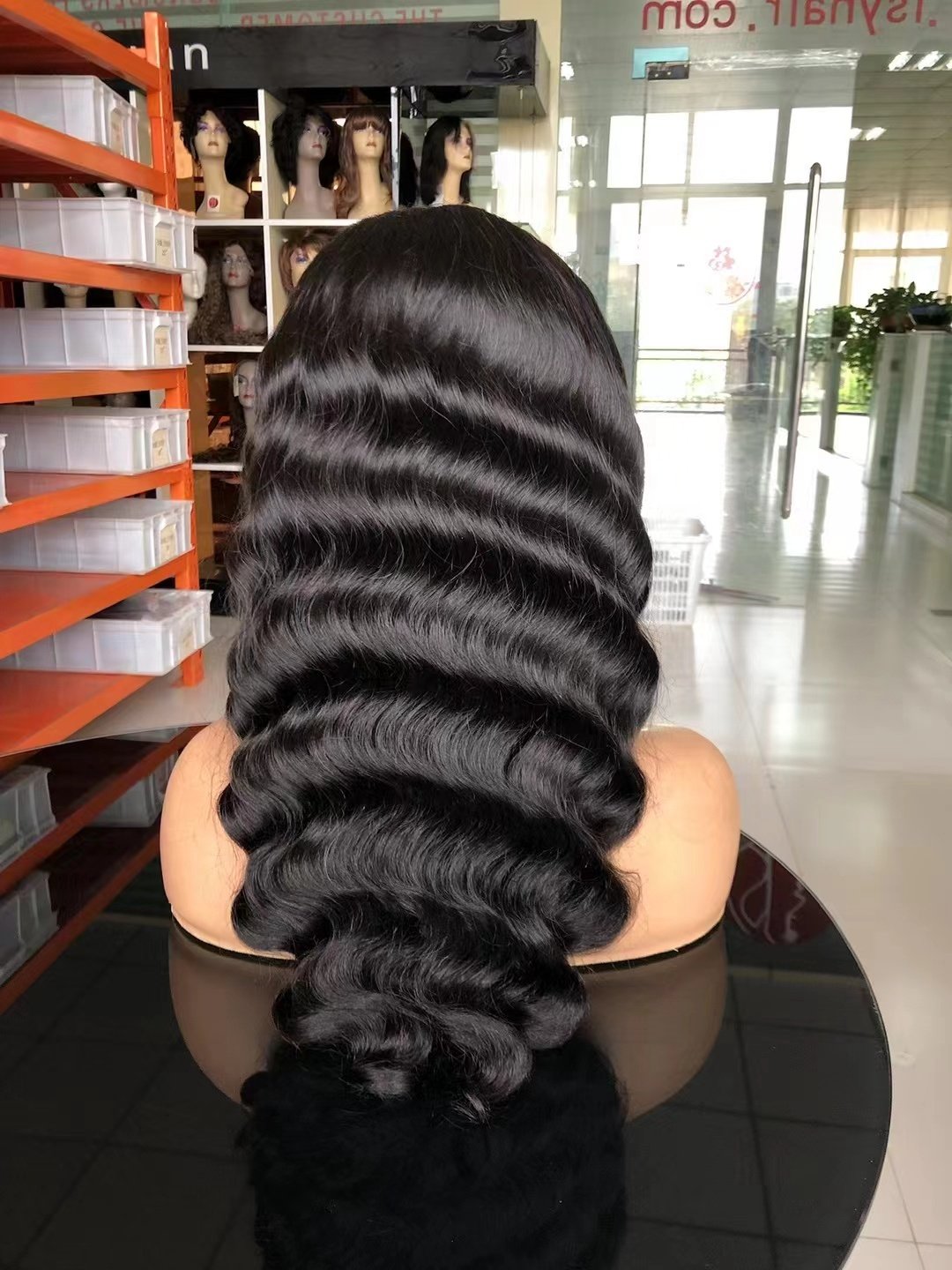 Amara high quality 100%raw virgin human hair wig deep wave 4*4 transparent lace for glueless with Elastic band black 1b in stock