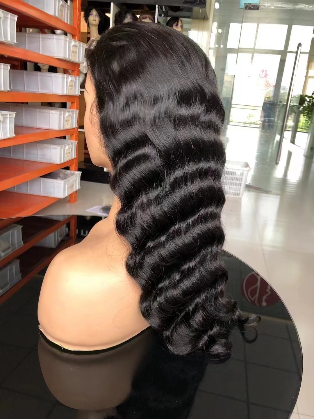 Amara high quality 100%raw virgin human hair wig deep wave 4*4 transparent lace for glueless with Elastic band black 1b in stock