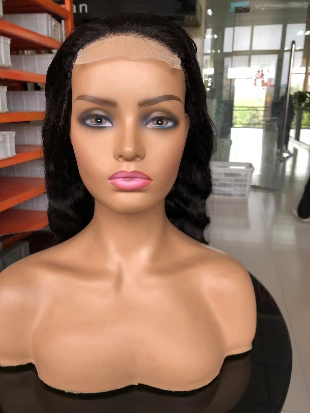 Amara high quality 100%raw virgin human hair wig deep wave 4*4 transparent lace for glueless with Elastic band black 1b in stock