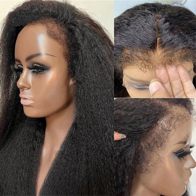 New Kinky Straight With Afro Curly Baby Hair 13X4 HDtranspar Lace Front Human Hair Wigs Natural Hairline Kinky Edges Curly Hair
