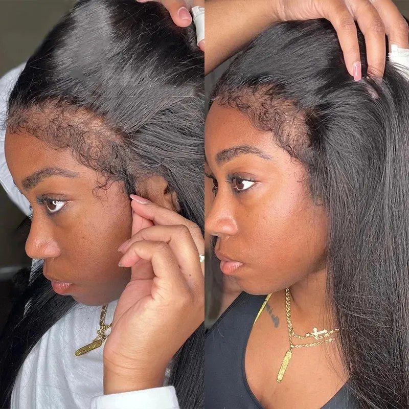 New Kinky Straight With Afro Curly Baby Hair 13X4 HDtranspar Lace Front Human Hair Wigs Natural Hairline Kinky Edges Curly Hair