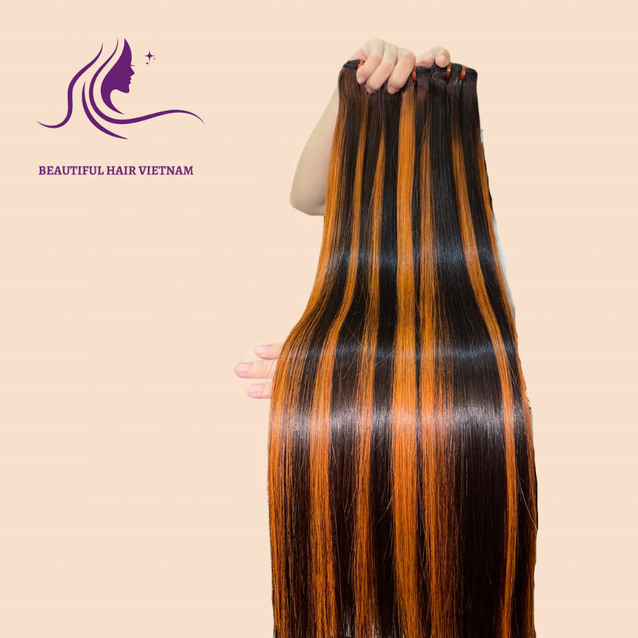 Beautiful Vietnamese Bone Straight Piano Color Hair Extensions, Best Texture Silky Raw Hair, High Quality Bundles Virgin Hair