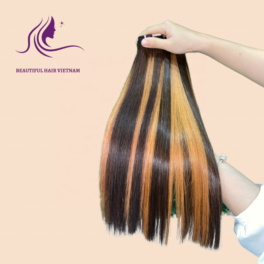 Beautiful Vietnamese Bone Straight Piano Color Hair Extensions, Best Texture Silky Raw Hair, High Quality Bundles Virgin Hair