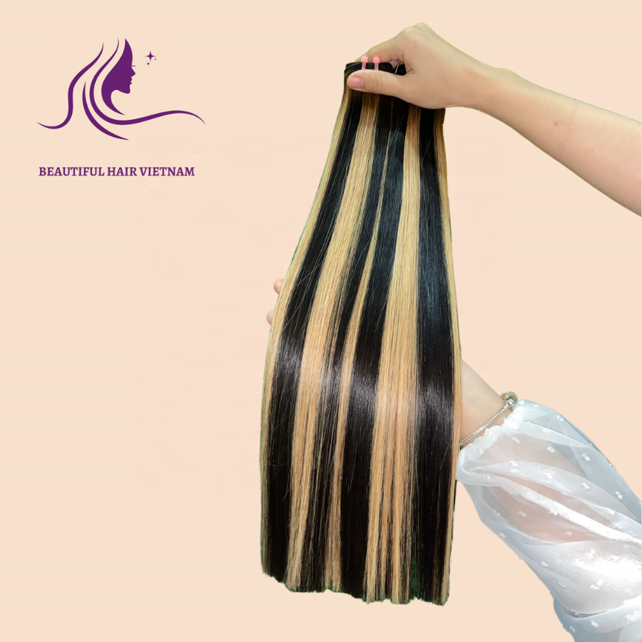 Beautiful Vietnamese Bone Straight Piano Color Hair Extensions, Best Texture Silky Raw Hair, High Quality Bundles Virgin Hair