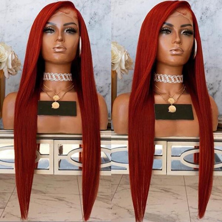 Red Virgin Hair Transparent Lace Front Wig 150%-180% Density HD Full Lace Straight Style Human Hair Wigs for Black Women