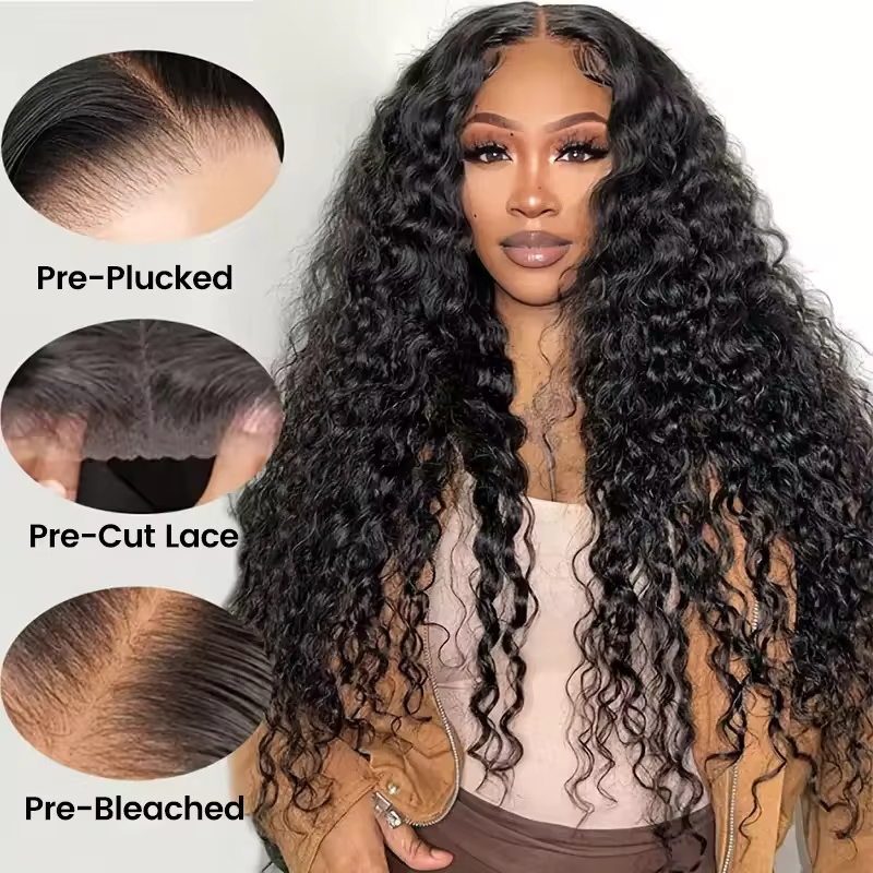 Glueless Wigs Human Hair Easy Wear Go Lace Front Wigs Pre Cut Lace, Ready To Go Full HD Lace Frontal Water Wave Wig